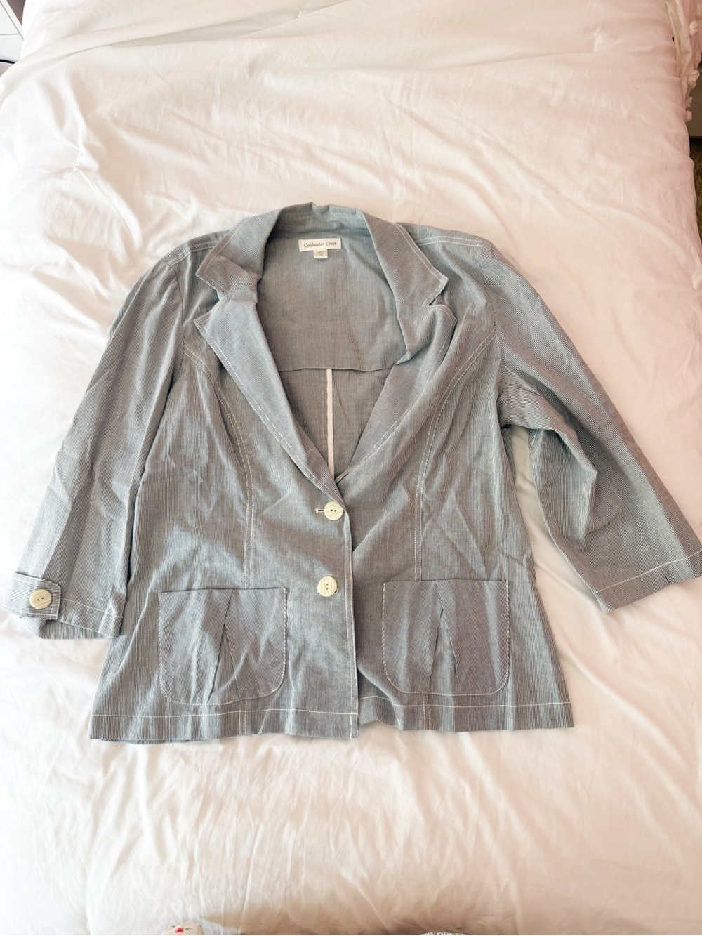 Coldwater Creek Light Grey Striped Blazer Size 16